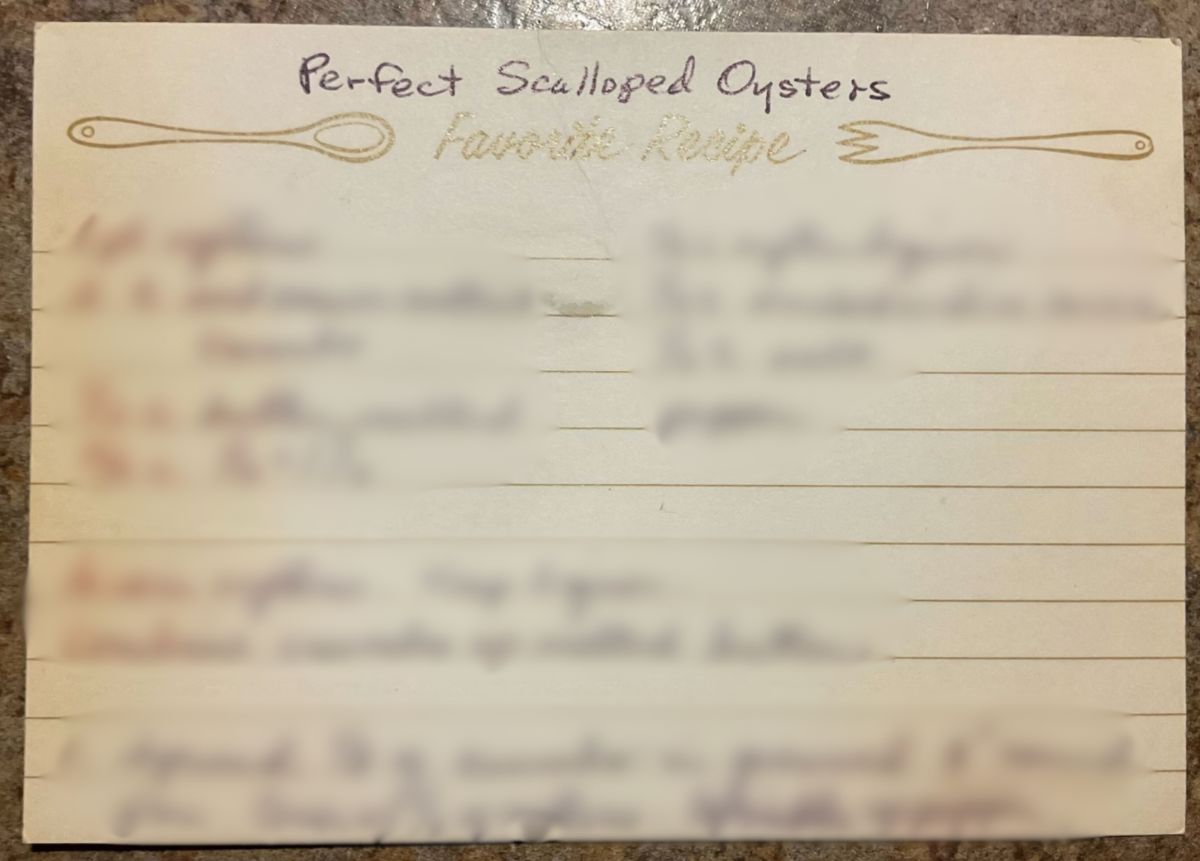A preview of the family recipe, handwritten on an index card.