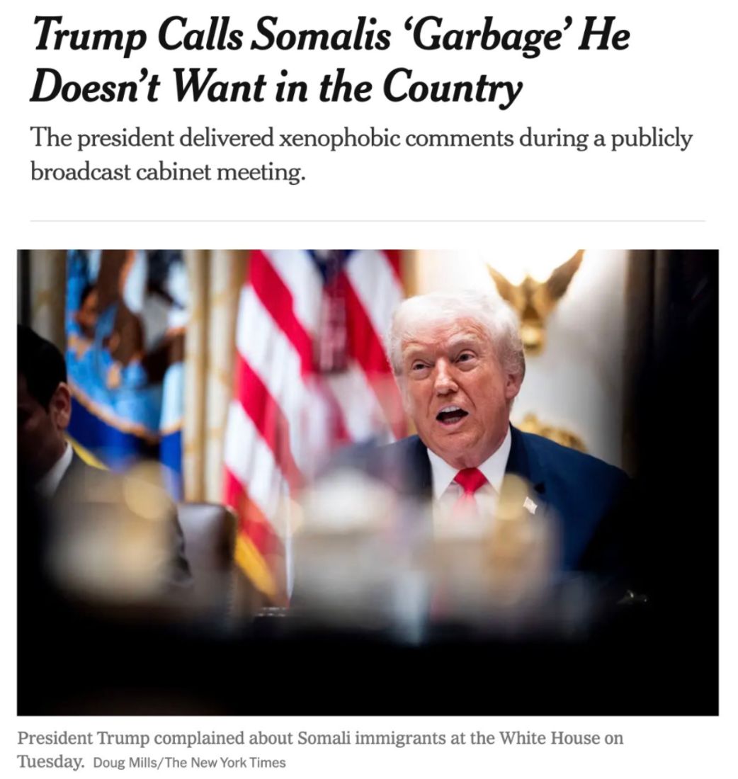The New York Times: Trump Calls Somalis ‘Garbage’ He Doesn’t Want in the Country