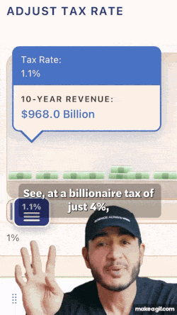 GIF: Abdul saying: See at a billionaire tax of just 4% we could fund ACA and medicaid subsidies that this guy [Trump] cut